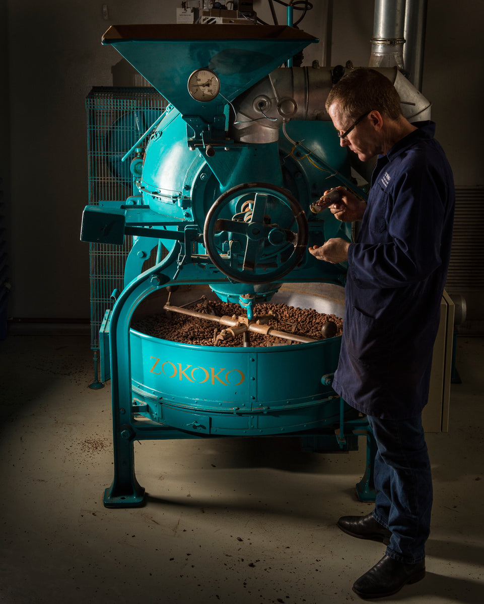 Dean Morgan roasting cacao beans starting the artisan chocolate process
