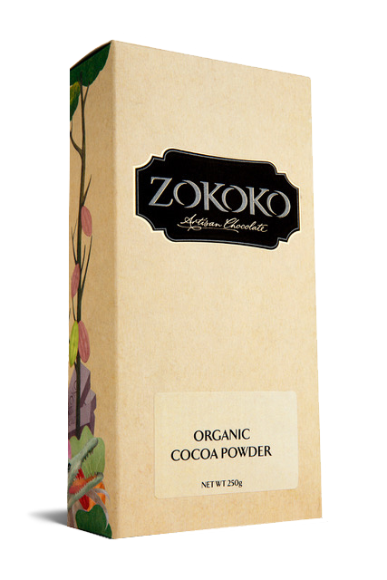 Zokoko Artisan Cocao Powder in a light brown 250g package