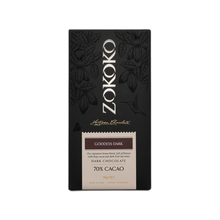 Load image into Gallery viewer, Zokoko Bean to Bar Chocolate in premium 70g dark boxed packaging, label Goddess Dark Chocolate, 70% Cacao

