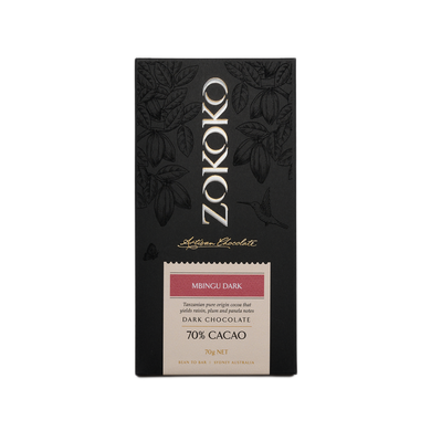 Zokoko Bean to Bar Chocolate in premium 70g packaging - Mbingu Dark 70% Cacao Chocolate