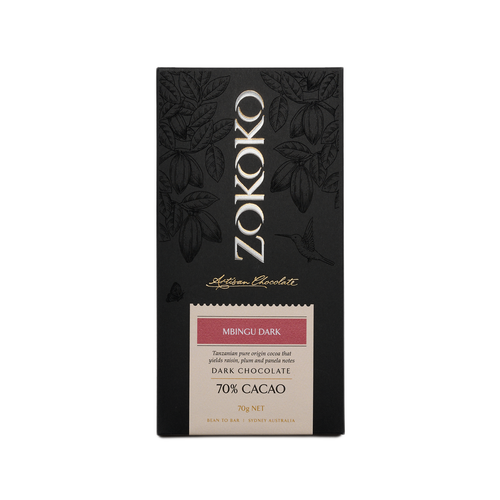 Zokoko Bean to Bar Chocolate in premium 70g packaging - Mbingu Dark 70% Cacao Chocolate